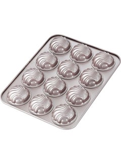 Buy Madeleine Mold Cake Pan, 12-Cavity Non-Stick Spherical Shell Madeline Bakeware for Oven Baking (Champagne Gold) in UAE