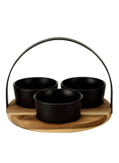 اشتري Cuisine Art Round Acacia Wood Serving Set with Ceramic Bowl & Metal Handle في الامارات