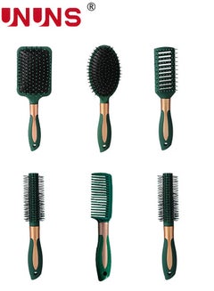اشتري 6Pcs Hair Brush Set Comb Set, Hair Brushes for Long Hair No Tangle Hair Brush Paddle Brush Round Hair Brush Dry Brush for Women Men - For All Hair Types, Natural, Fine & Curly في الامارات