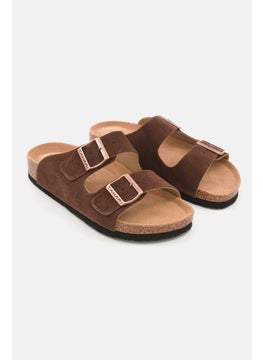 Buy Men Slip On Suede Cork Sandals, Brown in Saudi Arabia