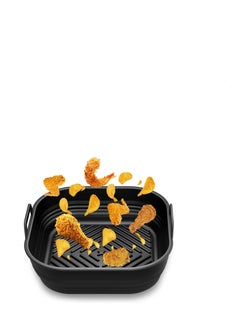 Buy 7.8-Inch Reusable Non-Stick Air Fryer Liner, Foldable and Easy to Clean, Odorless Food-Grade Silicone Baking Tray - Black in UAE