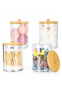 Buy 4 Pack Acrylic Holder Dispenser Bathroom Storage Jars with Bamboo Lids in Saudi Arabia