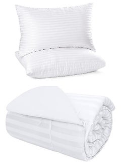 Buy Luxury King Size Stripe Duvet  Quilted Cotton White 240x260cm With 2 Pieces Pillow in UAE