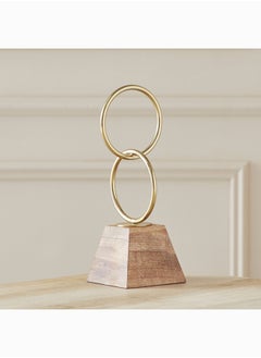 Buy Gler Metal Double Ring Decorative Accent on Wooden Base 13 x 34 x 13 cm in Saudi Arabia