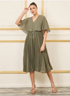 Buy Cape Sleeve Pleated A-Line Midi Dress in Saudi Arabia