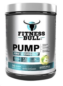 Buy Pump Pre Workout Green Apple Explosive energy Endurance Focus and Performance Dietary Supplement 30 Servings 225g in UAE