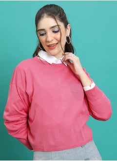 اشتري Solid Round Neck Sweater with Long Sleeves في السعودية