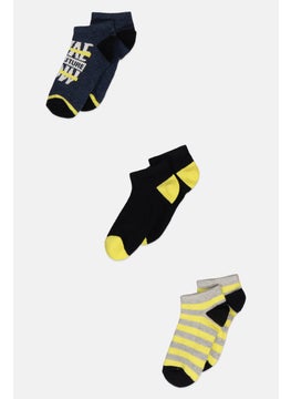 Buy Kids Boy 3 Pair Graphic Socks, Black/Yellow Combo in UAE