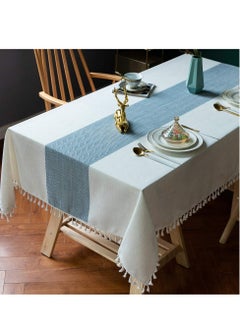 Buy Table Cloth Wrinkle Free Tablecloth Rectangle Table Cloths Tassle Tablecloth Table Cloth for Kitchen Dining Outdoor Table Beige Blue Stripe in UAE