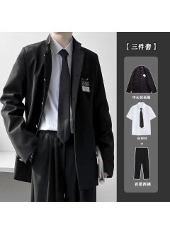 Buy Retro Japanese DK Suit for Men XZ10 black + short white shirt + Black Tie + suit pants in UAE