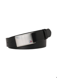 Buy Men's Adjustable Logo Plaque Belt - Leather, Black in UAE