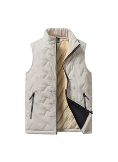 اشتري Mens Solid Stand Collar Casual Vest Plus Size Warm White في الامارات