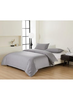 اشتري Pure Cotton Duvet Cover 220X220Cm With 2 Pillow Case 50X75Cm, With 4" Hem (Light Grey, Queen) في الامارات