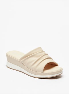 اشتري Pleat Detail Slip On Sandals with Wedge Heels في الامارات