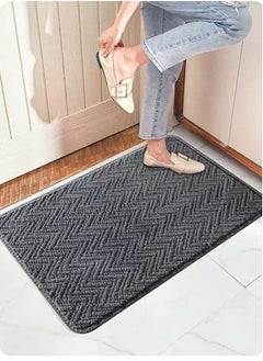 اشتري 1-Piece Bath Rug Doormat Water Absorbent Anti-Slip Kitchen Bedroom Mat Polyester Grey 60x40 cm في الامارات