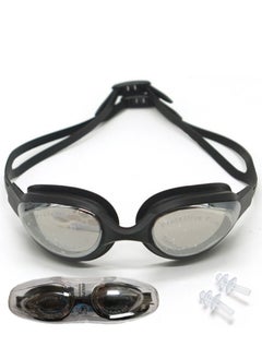 اشتري G-102 Anti-Fog Swim Goggles Mirror Lens With Box & Ear Plugs, Black في مصر