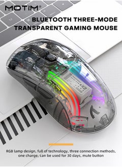 اشتري Wireless Gaming Mouse With Full Transparent Design Three Mode 2.4G/Bluetooth/Wired Mouse 3D RGB Backlit Ergonomic Silent Mouse with 7 Buttons Rechargeable Wireless Computer Mice for Laptop PC Mac في السعودية