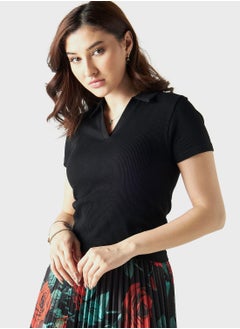 اشتري Polo Neck Ribbed T-Shirt في الامارات