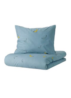 Buy Duvet Cover And Pillowcase Banana Pattern Blue 150X200 50X80 Cm in Saudi Arabia