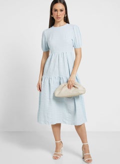 Buy Puff Sleeve Textured Dress in UAE