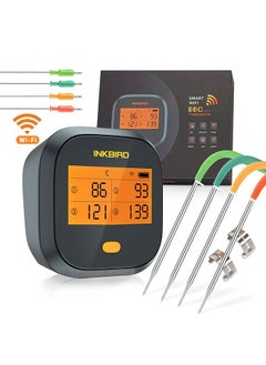 اشتري INKBIRD WiFi Grill Meat Thermometer IBBQ-4T with 4 Colored Probes Wireless Barbecue Meat Thermometer with Calibration Timer High and Low-Temperature Alarm for Oven Kitchen Cooking في الامارات