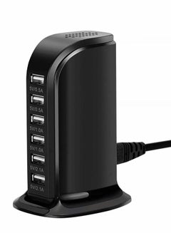 Buy Desktop USB Charging Station, Universal 6 Ports Tower Portable Travel Charger Multi-Port Cardle Hub for iPhone/iPad Android and All Other Enabled Devices Black in Saudi Arabia