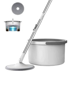 Buy Yuniverse Spin Mop Bucket Set 360° Flat Mop With Self-Separation Dirty And Clean Water System 2 Piece Microfiber Pad Extended Handle -MOP16319 in UAE
