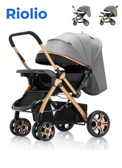 Buy Luxury Baby Stroller, One-Hand Fold, Multiple Adjustable Recline Positions, with Canopy, Large-Size Breathable Travel Stroller, Single Foot Dual Brakes, Fully Washable, Interchangeable Tray Armrest in Saudi Arabia