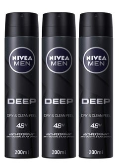 Buy Pack Of 3 Men's Deep Black Carbon Darkwood 48 H Deodorant Spray 200ml in Saudi Arabia