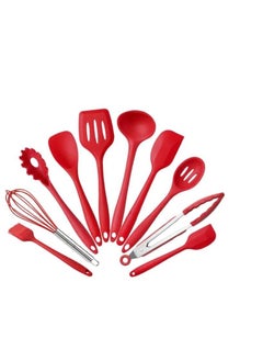 Buy 10-Piece Red Silicone Cooking Utensil Set for Nonstick Cookware in UAE