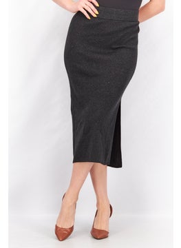 Buy Women Trendy Plus Size Textured Midi Sweater Skirt, Dark Charcoal in UAE