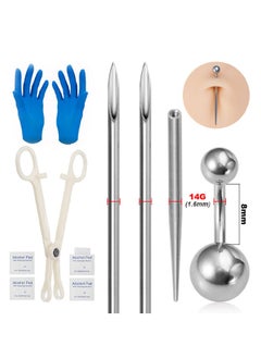 Buy Belly Button Ring Piercing Kit,Belly Button Piercing Kit Stainless Steel 14G Belly Button Rings Piercing Needles Disposable Piercing Clamps Set Navel Belly in Saudi Arabia