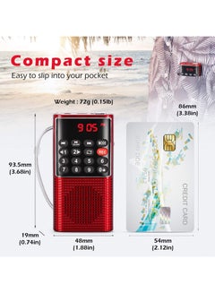 اشتري راديو FM صغير محمول للجيب وراديو MP3 Walkman مع مفتاح قفل مسجل ومشغل بطاقة SD باللون الأحمر في السعودية