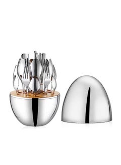 Buy 26pcs Stainless Steel Silver Cutlery Set with Egg Shape Cutlery Storage Holder, Silver Cutlery Set in Saudi Arabia