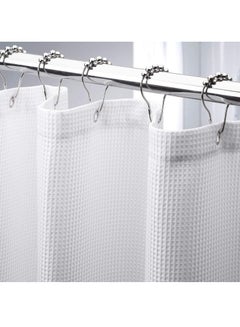 Buy Premium Shower Curtain Thick Fabric Waffle Weave Design 5-Star Hotel Quality, Waterproof Mildew-proof No Smell Washable with 12 Plastic Hooks for Bathroom (180 x 200cm) in UAE