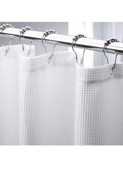 اشتري Premium Shower Curtain Thick Fabric Waffle Weave Design 5-Star Hotel Quality, Waterproof Mildew-proof No Smell Washable with 12 Plastic Hooks for Bathroom (180 x 200cm) في الامارات