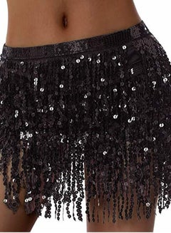 Buy Sequin Fringe Waist Chain Skirt Sparkly Belly Dance Tassel Waist Wrap Belt Skirts Party Rave Costume Black in UAE