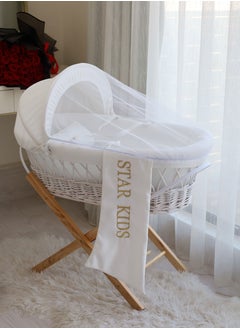 اشتري Baby Moses Basket Cradle With Rocking Stand, White في السعودية