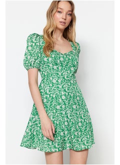 Buy Green A-line Mini Lined Balloon Sleeve Floral Print Woven Dress TWOSS20EL0899 in Egypt