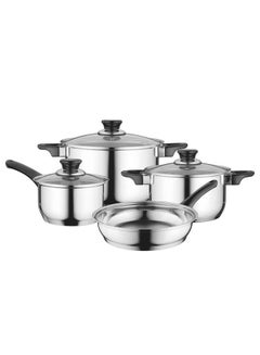 اشتري 7-Piece Cookware Set Gourmet - Saucepan, Stockpot, Stockpot, Frying Pan, 3x Glass Lids في مصر