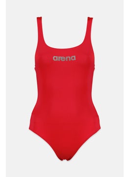 Buy Women Brand Logo One Piece Swimsuit, Red in Saudi Arabia