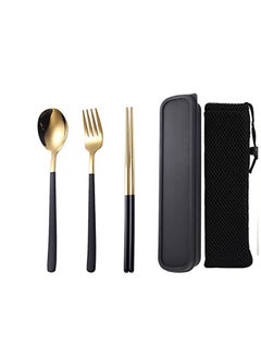 Buy Travel Cutlery Set, Stainless Steel Cutlery Set Portable Camp Reusable Flatware ware,Include Fork Spoon Chopsticks with Case for Hiking Traveling Camping or School Lunch Gold in UAE