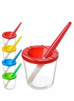 اشتري 4 Pack Spill-Proof Paint Cups Set, Children's No Spill Paint Cups with Paint Brushes and Lids, Easy to Clean Colorful Kids Painting Tools, Perfect for Watercolor, Washable, Acrylic Paint في الامارات