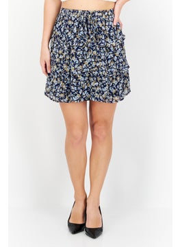 Buy Women Floral Print Mini Skirt, Navy Blue Combo in UAE