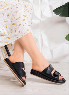 Buy Leather Slipper 2 Buckle Front  BLACK-SF-46 in Egypt