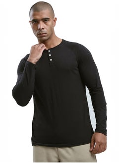 Buy Buttoned Round Neck Black Henley Shirt in Egypt