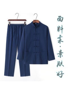 Buy Mens Tang Suit Cotton Linen Chinese Traditional Summer Outfit Long Sleeve Navy blue in UAE