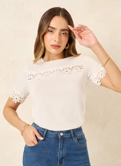اشتري Lace Inset Regular Fit Round Neck T-Shirt في السعودية