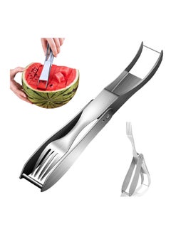 اشتري 2 in 1 Watermelon Fork Slicer Cutter, Dual Head Portable Artifact, Stainless Steel Fruit Watermelon Cutter, Suitable for Family Parties Kitchen Camping Artifact في السعودية