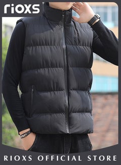 اشتري Men's Casual Quilted Puffer Lightweight Vest Outdoor Stand Collar Sleeveless Down Jacket Coat for Autumn and Winter في السعودية